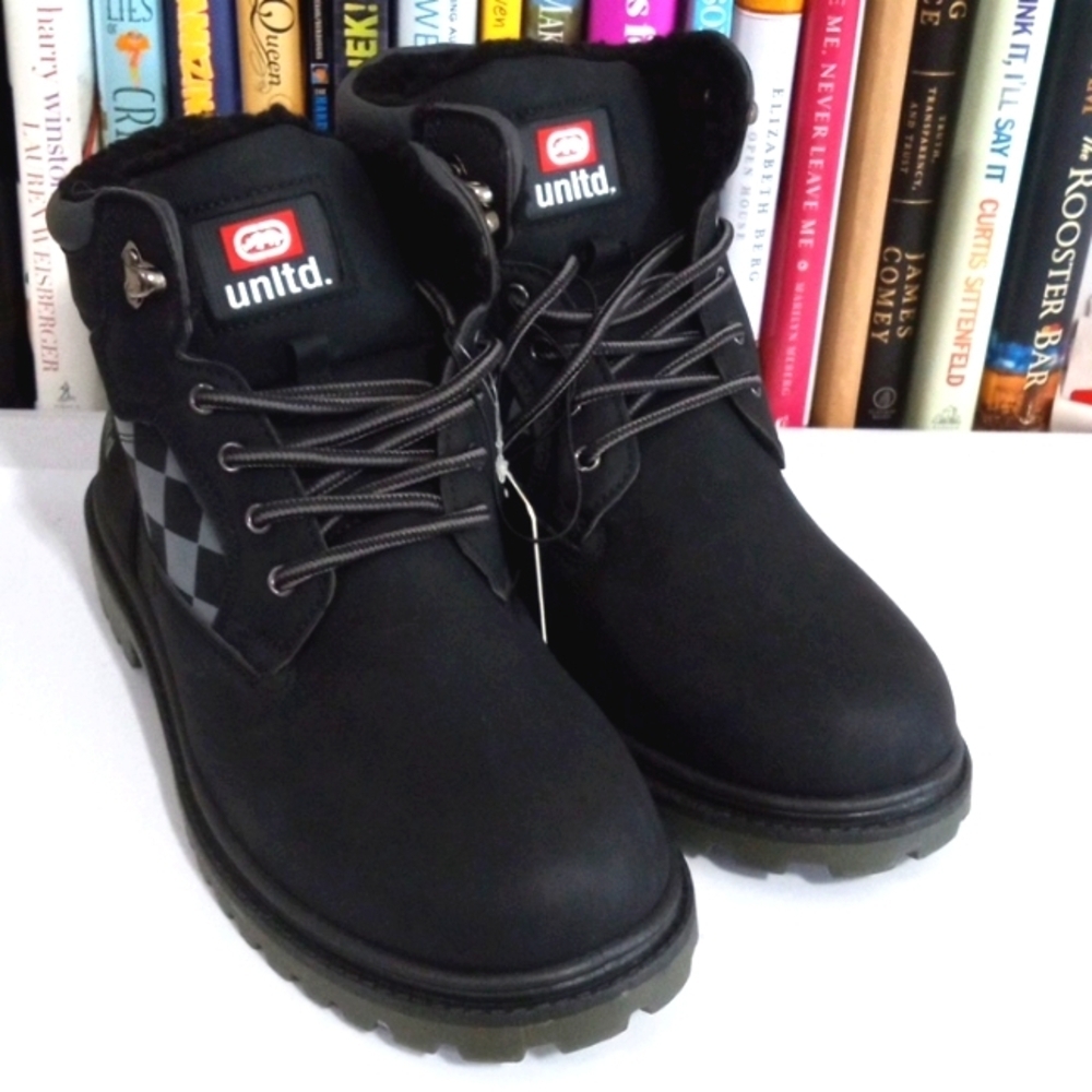 ECKO UNLTD. BLACK GRAY LACE UP MOTOR BOOTS SIZE 8.5 NWT